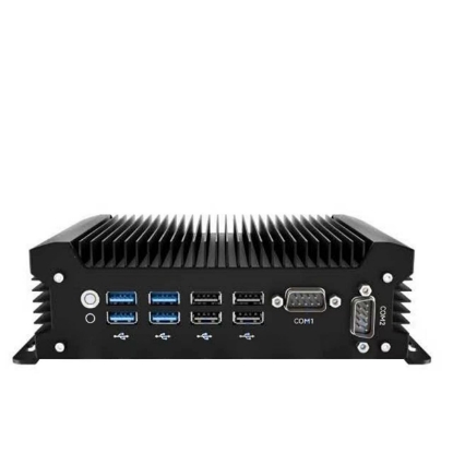Nano-U16FL2V3 fanless mini PC front I/O with 8 USB ports and dual COM ports