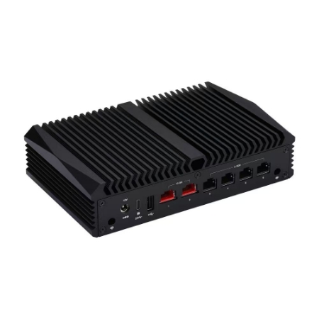 N100L4T2 fanless network security PC rear view with six LAN ports